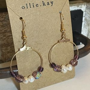 Gold purple and pearl earrings